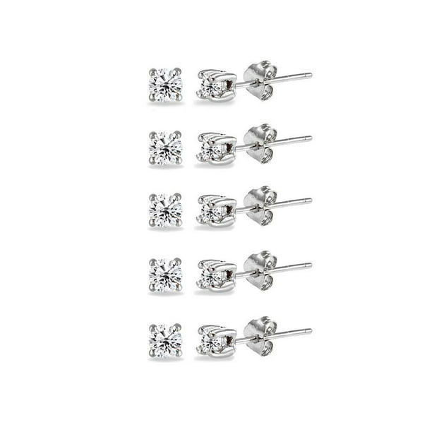 Choice of Color Sterling Silver 4mm Beaded CZ Stud or Post Earrings 
